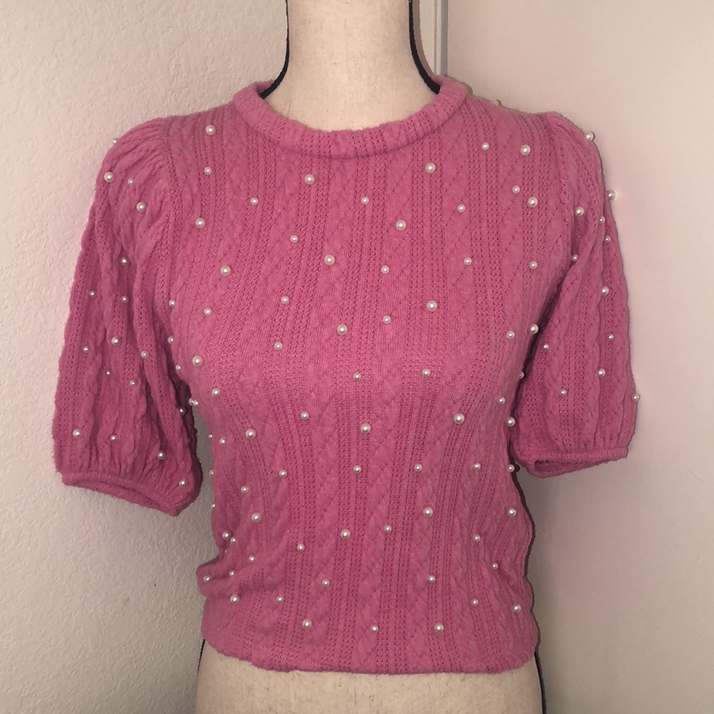 ZARA Sz Medium Pink Pearl Sweater